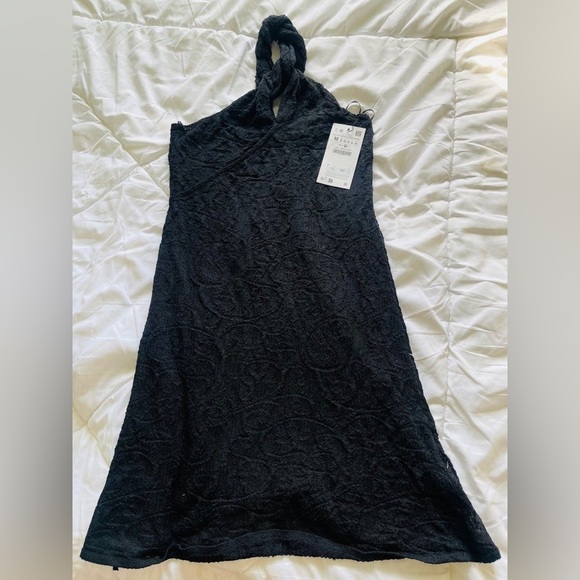 NWT Zara Jacquard Halter Knit Mini Dress in Black Size M - Picture 9 of 11